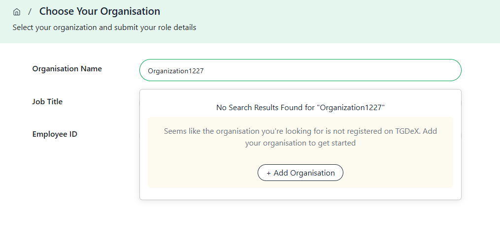 Option to Add Organisation when not found in search