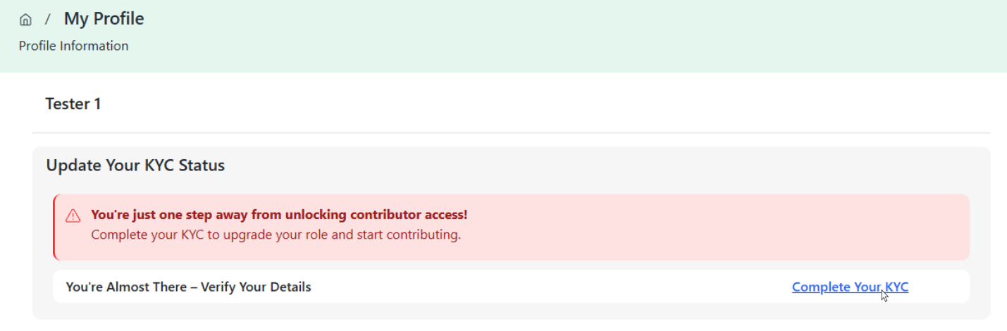 Clicking Complete Your KYC