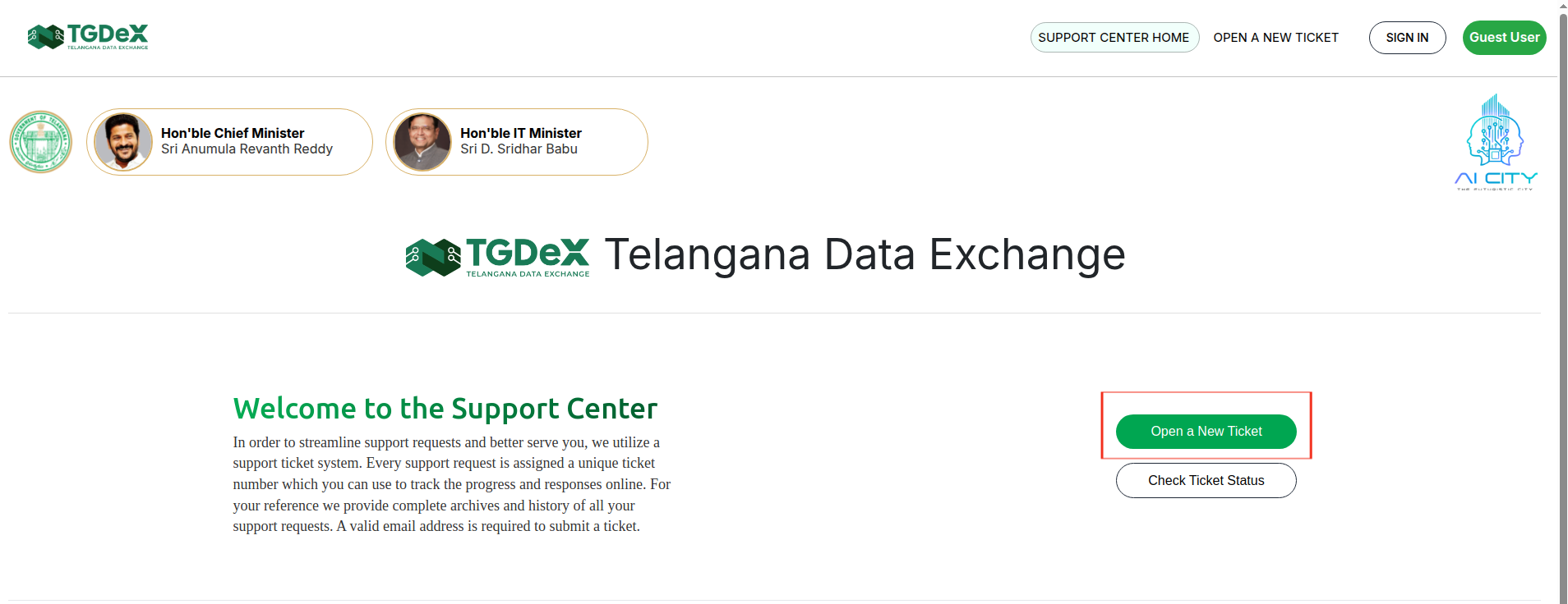 Open a New Ticket Button