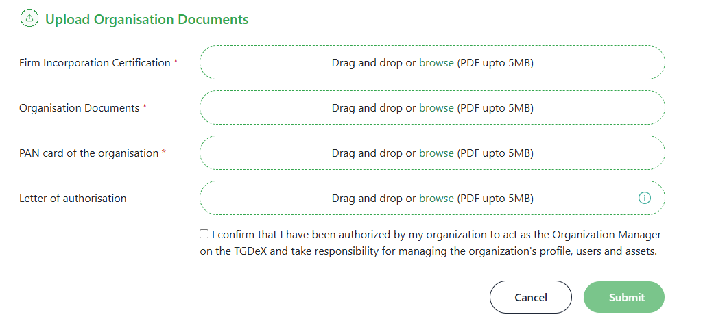 Organisation Registration Form - Upload Organisation Documents